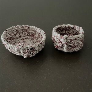 2 Handmade Fabric Trinket Bowls in White and Burgundy